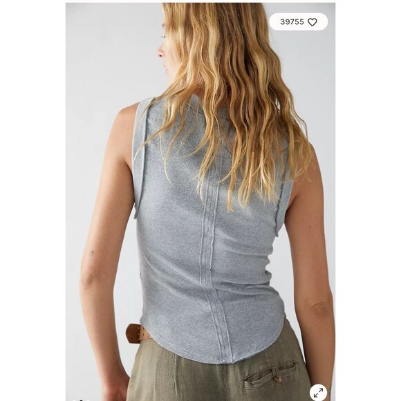 We The Free Kate Tank Top Gray Ribbed Sleeveless Muscle Tee Size XS - Picture 2 of 9